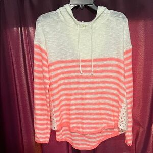 It's Our Time Coral and Cream Striped Hoodie